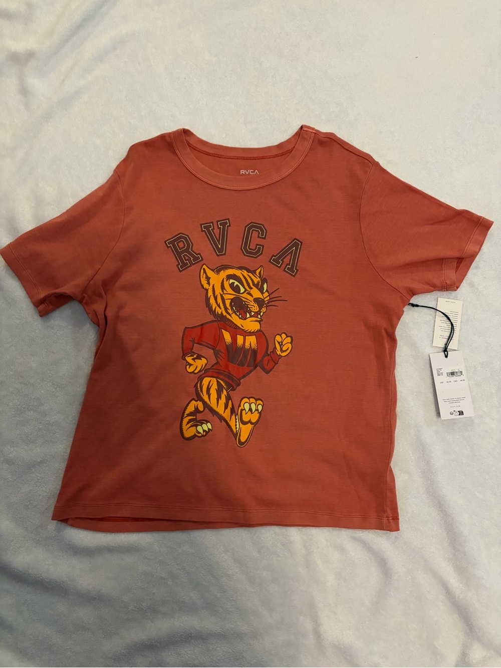 RVCA Rust Orange Graphic Tee with Tiger Mascot